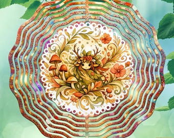 Molinillo de viento de hada del bosque para sublimación PNG / Diseño de chica del bosque / Molinillo de viento floral estilo cottagecore con forma de hongo / Espíritu de duende de la naturaleza