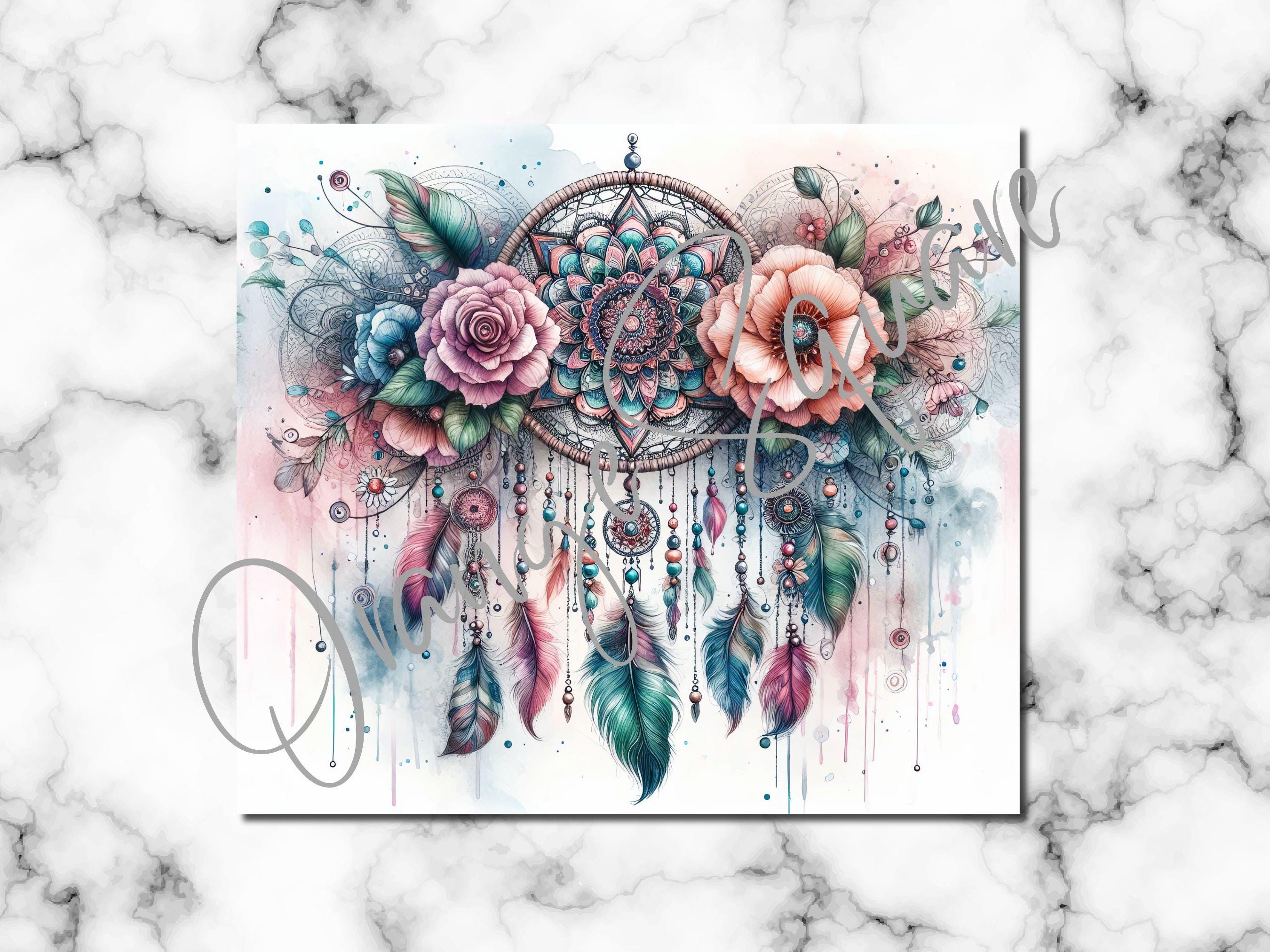 Boho Dreamcatcher Floral Tumbler Wrap - 20oz Skinny Sublimation Design ...
