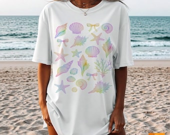 Clipart di conchiglie arcobaleno in formato PNG / Design per magliette da spiaggia pastello / Sublimazione, DTF, UVDTF per tazze, bicchieri, lattine di vetro e altro