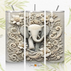 Embroidery Elephant Tumbler Wrap - Digital PNG Design for 20 oz Skinny Tumbler - Sublimation -Embroidery Mandala Elephant