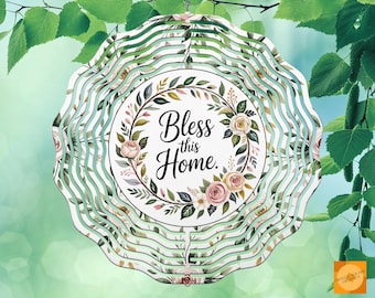 Diseño de molinillo de viento floral "Bendice este hogar" / Arte de corona floral estilo granja / PNG para sublimación
