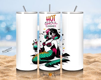 Envoltura de vaso Hot Ghoul Summer de 20 oz, Diseño de sublimación de esqueleto de verano atrevido, Archivo UVDTF de vacaciones de verano, PNG pastel gótico de moda