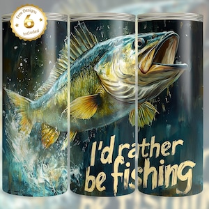 I&#39;d Rather Be Fishing - 20 oz Tumbler Wrap PNG - 20 oz Skinny - Dad Gift - Fisherman Angler