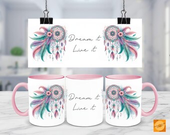 Dream It Live It Mug Wrap | Dreamcatcher Sublimation Design | 11 oz & 15 oz | Boho Style Design