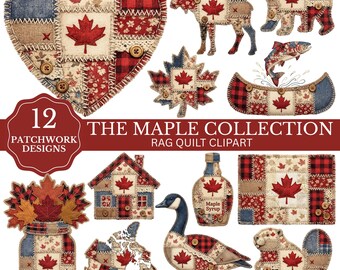 Canada Clipart Bundle PNG | Rustic Patchwork Canadian Designs | Maple Leaf Animals & Icons, Sublimation for Shirts | Crafts | DTF UVDTF