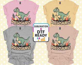 Pregosaurus PNG / Divertente dinosauro per la gravidanza in sublimazione / Design per maglietta per futura mamma / Clipart DTF UVDTF / Annuncio di gravidanza per baby shower