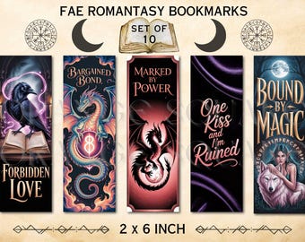 Fantasy Bookmarks Set: Dragons, Fae, Wolves - Sublimation PNG (Digital Download)