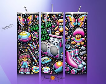 80's Baby Sublimation Tumbler Wrap - Digital Download for Retro Fans - Nostalgic Eighties Baby - 1980s Made Me 20oz Tumbler Wrap PNG Design