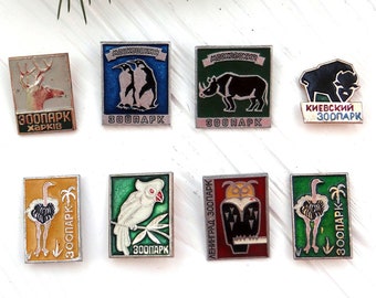 Soviet enamel pins with animal metal badges brooch Vintage memorabilia zoo animals pin bird deer owl ostrich penguin rhinoceros bison parrot