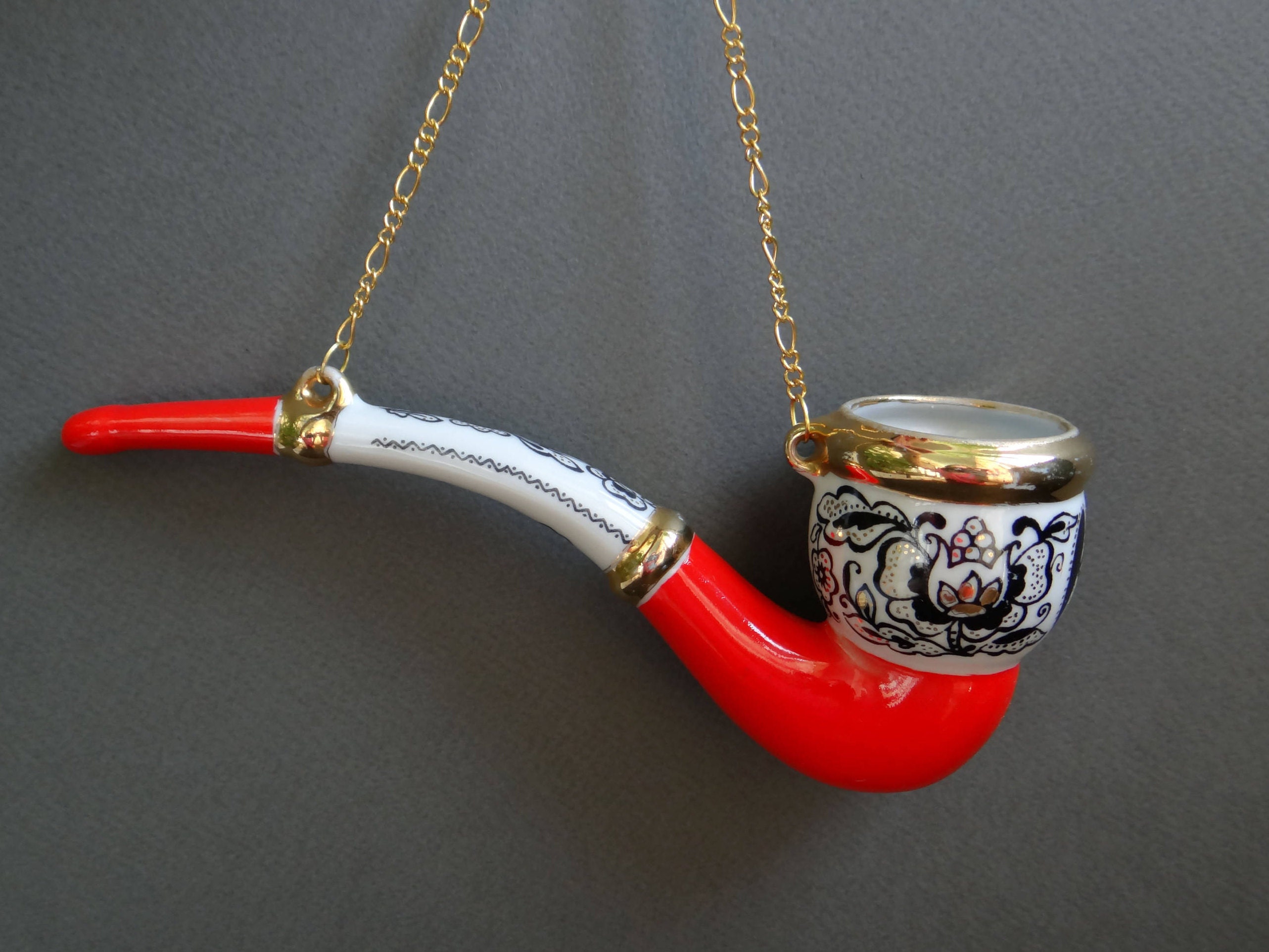 Red Gold Porcelain Smoking Pipe Kyiv Decorative Pipe Ceramic Etsy UK