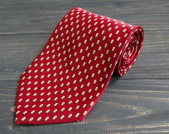 Burgundy Red Pure Silk Tie: Dotted Pattern Vintage Necktie for boyfriend husband