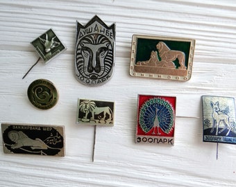 Enamel pins with animal Vintage Soviet set of 8 metal badges brooch  zoo animals pin Gift for kids Kawaii pin Children gift Hipster pin