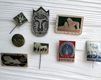 Enamel pins with animal Vintage Soviet set of 8 metal badges brooch  zoo animals pin Gift for kids Kawaii pin Children gift Hipster pin
