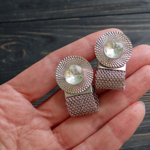 White rhinestone silver cuff links wedding cufflinks vintage jewelry/for/men birthday gift/for/him soviet anniversary gifts/for/boyfriend image 2