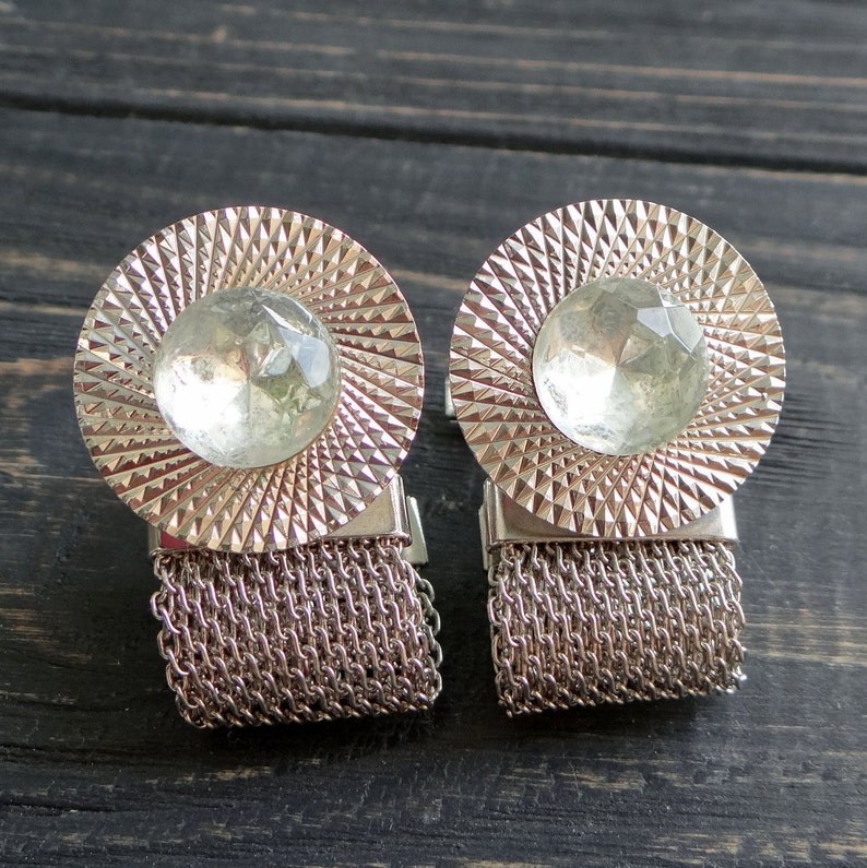 White rhinestone silver cuff links wedding cufflinks vintage jewelry/for/men birthday gift/for/him soviet anniversary gifts/for/boyfriend image 1