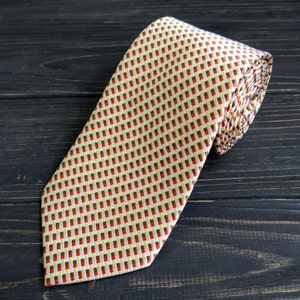 Pure Silk Geometric Print Tie fathers day gift vintage mens tie Yellow Beige cravate casual pattern necktie Checkered tie gift for husband image 2