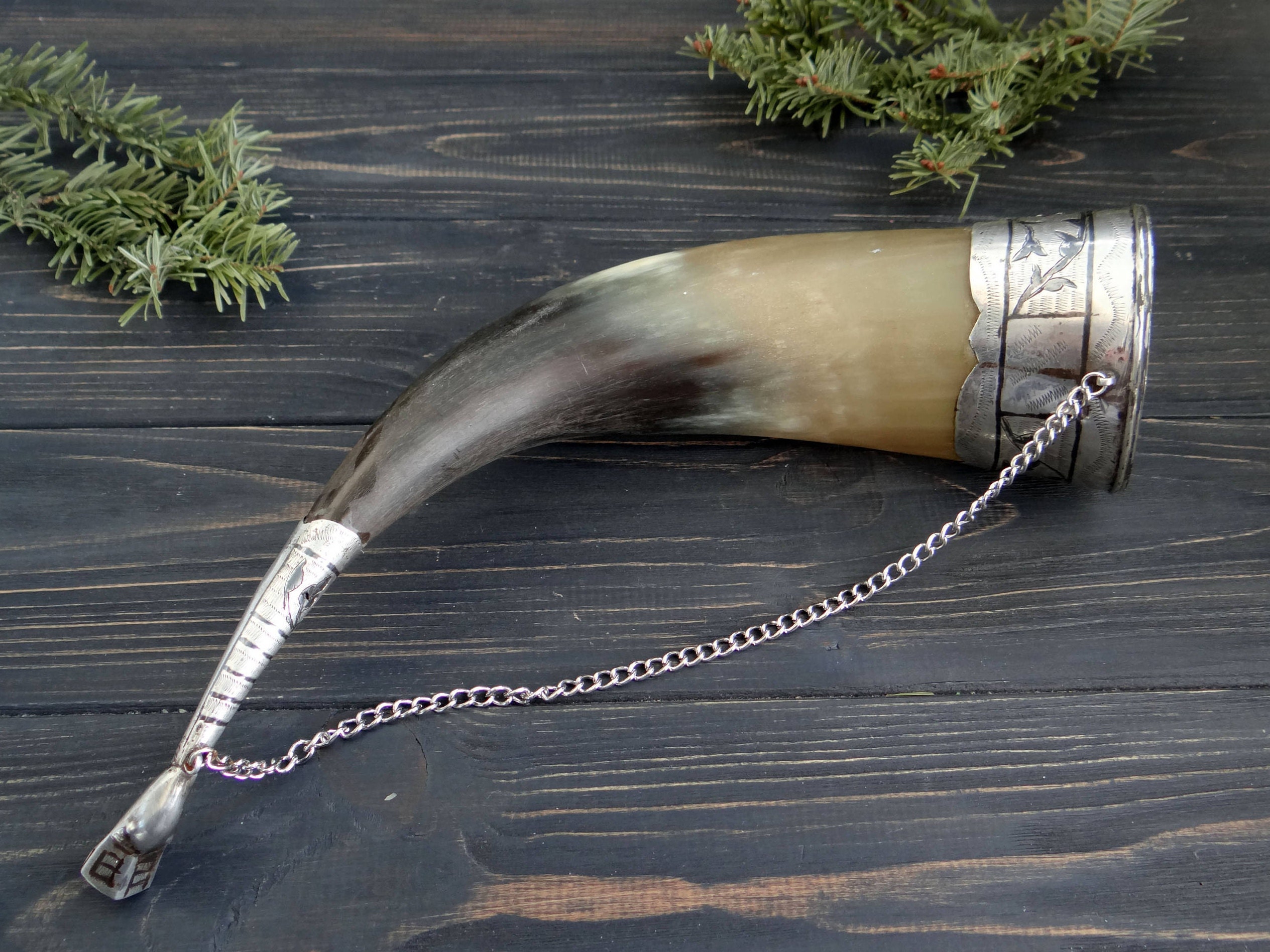 Sterling silver viking drinking horn mug birthday gift/for/men Etsy
