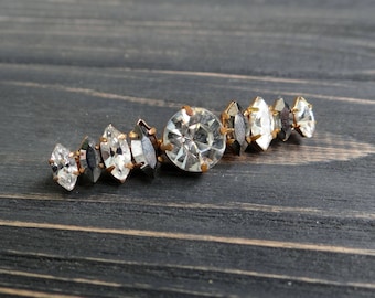 Vintage Rhinestone Brooch: Gold Toned Metal Bridal Jewelry Bridesmaid