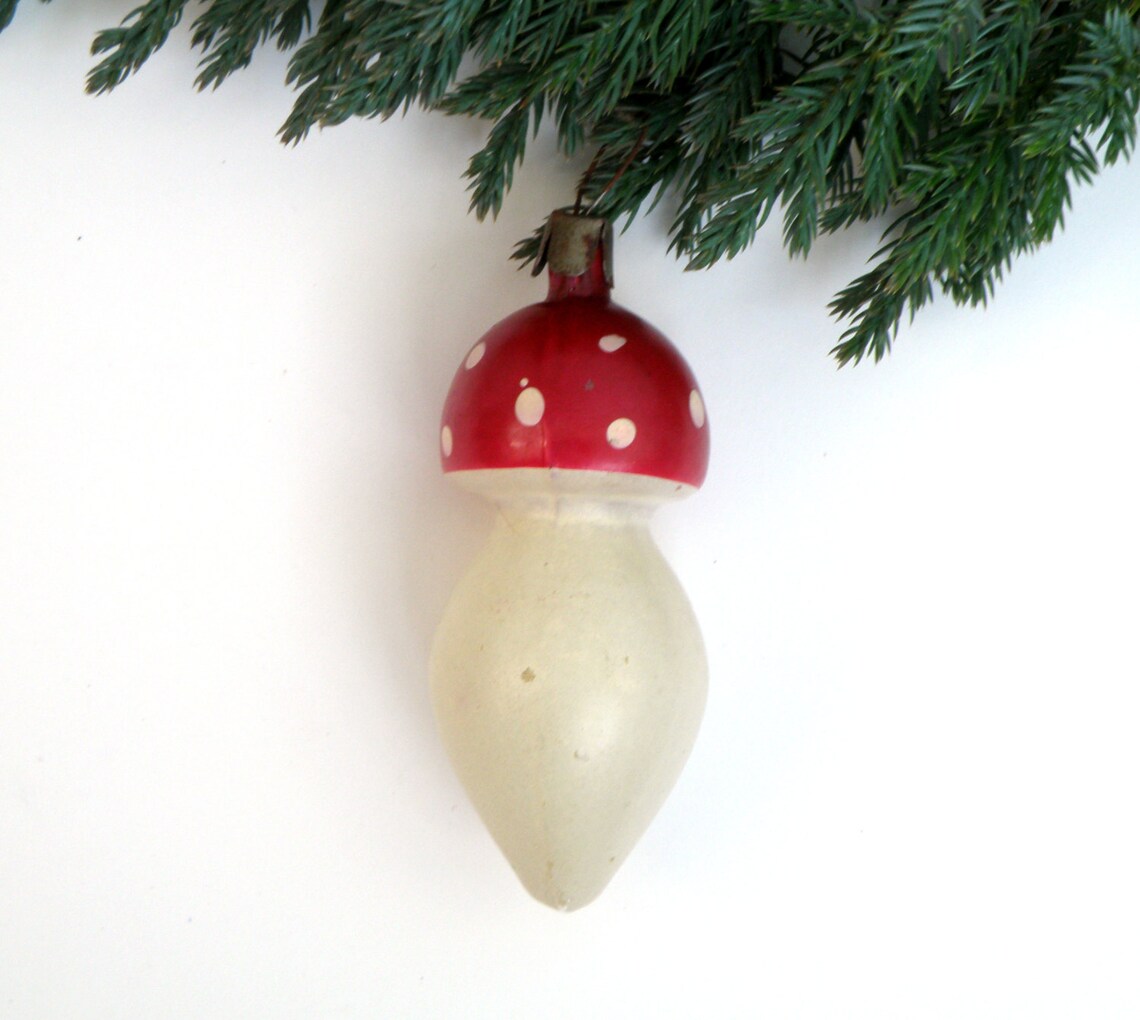 Red mushroom Christmas ornament Milk glass christmas Etsy