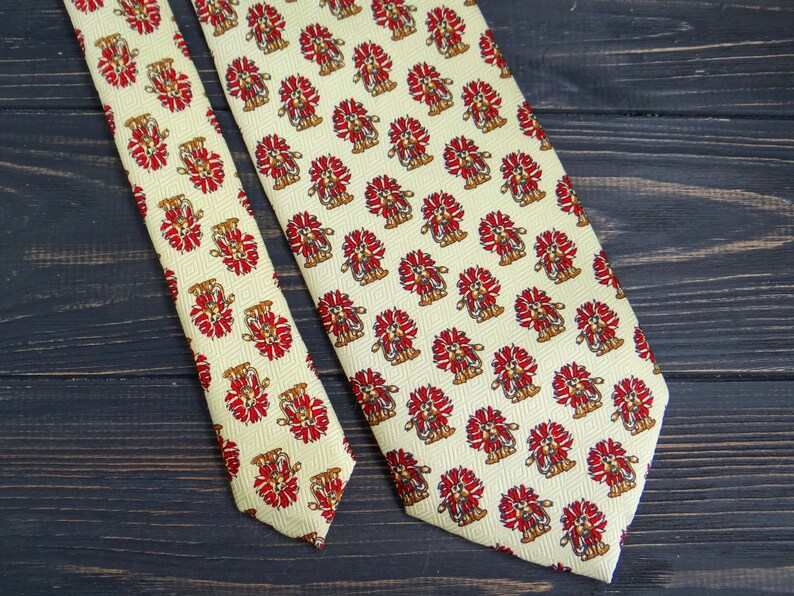 Ivory yellow tie vintage animal lovers print mens tie Handmade Cravate with Lion print men necktie birthday gift for husband or boyfriend image 1