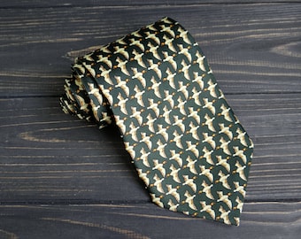 Vintage Silk Men's Black Tie: Duck Print Italian Necktie, for Anniversary