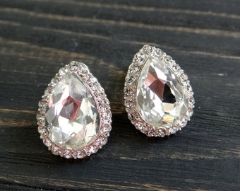 Wedding earrings VINTAGE jewelry Silver tone earring for women gift bridal earrings crystal earrings silver stud mother gift from daughter
