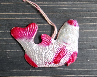 Pink fish paper ornament Embossed Dresden cardboard decor Fish christmas ornament Vintage christmas ornament Soviet decor Soviet toy