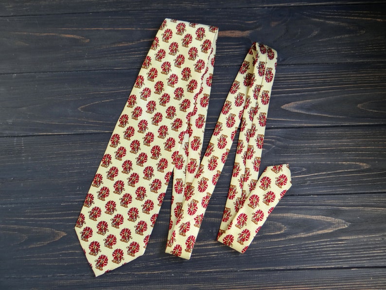 Ivory yellow tie vintage animal lovers print mens tie Handmade Cravate with Lion print men necktie birthday gift for husband or boyfriend image 4