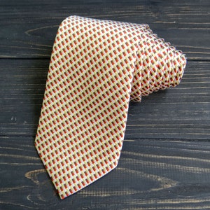 Pure Silk Geometric Print Tie fathers day gift vintage mens tie Yellow Beige cravate casual pattern necktie Checkered tie gift for husband image 1