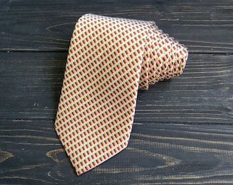 Pure Silk Geometric Print Tie fathers day gift vintage mens tie Yellow Beige cravate casual pattern necktie Checkered tie gift for husband