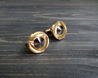 Gold plated rhinestone cufflinks/for/dad gold jewelry 10 year anniversary gifts/for/men 1st anniversary gift/for/husband Valentine gift