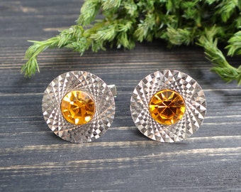Amber rhinestone Metal cufflinks in box husband birthday gift anniversary gift/for/men cognac cufflink fathers day gift/from/daughter gifts