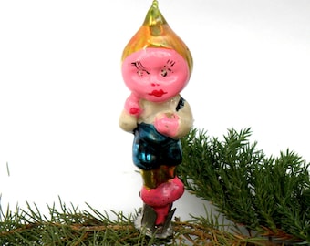 Vintage Chipollino Onion boy Soviet fairy tale Christmas ornament Mercury glass decoration Hand painted decoration Xmas blown glass ornament