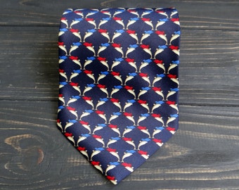 Vintage Silk Tie: Rene Chagal Dolphin Print Necktie