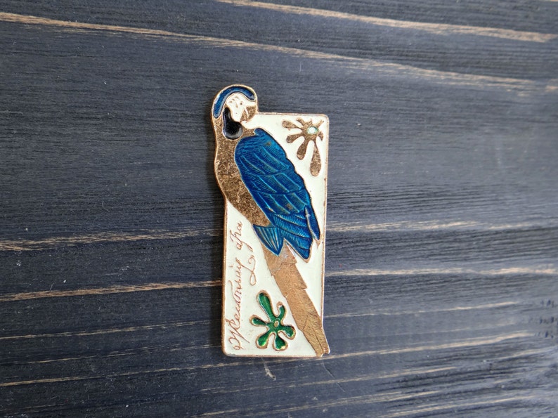 Parrot Bird pin Hipster backpack pins Vintage Bird badge Metal pin button Back to school gift Blue enamel pin badge Sister gift Teen gift image 5