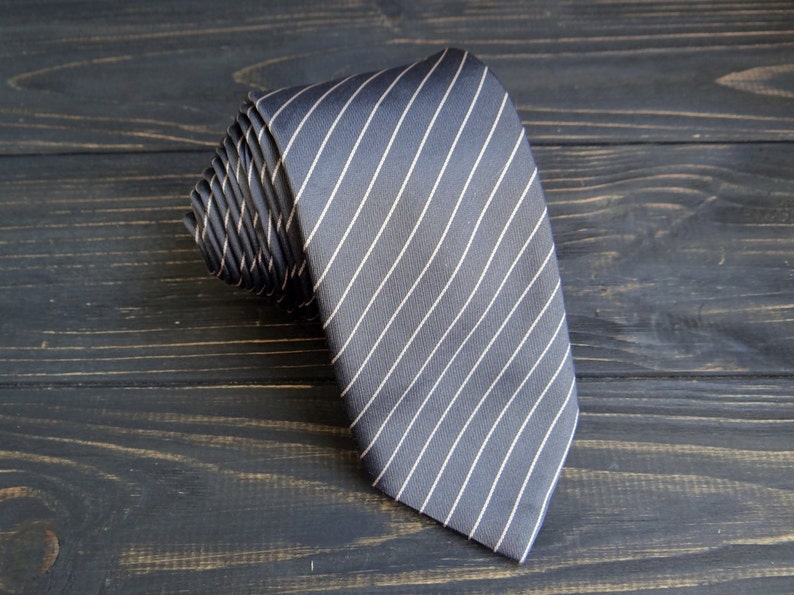Striped Necktie Gray Men Tie Vintage Mens Tie Cravat Geometric | Etsy