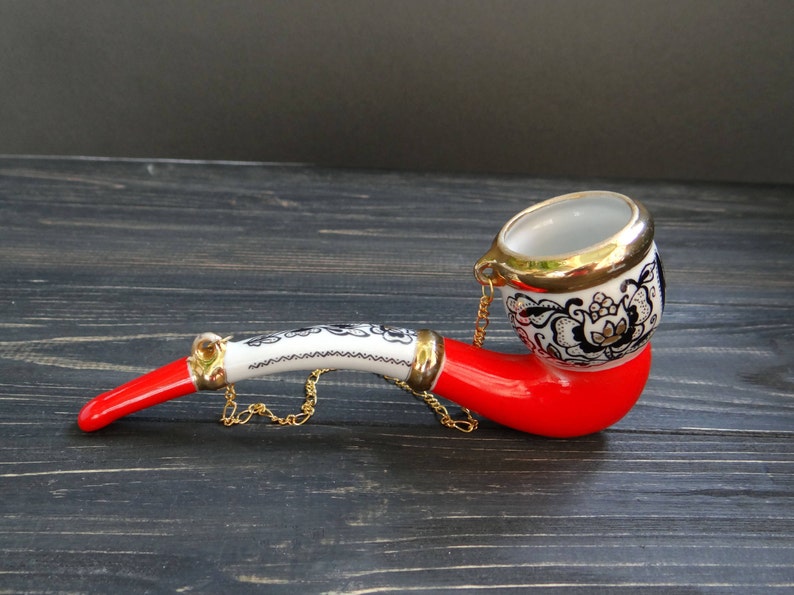 Red gold porcelain smoking pipe Kyiv Decorative pipe Ceramic pipe glass Tobacco pipe Glass pipe Ukrainian vintage pipe Smoking bowl Smoker