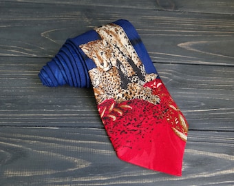 Vintage Gepard Silk Necktie: Endangered Animal Print, Made in Italy