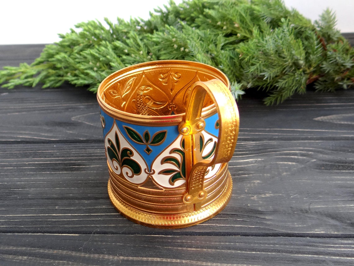 Vintage Glass Holder Collectibles Metal Enamel Glassholder Etsy
