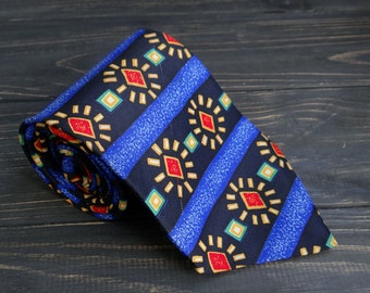 Abstract Print Tie fathers day gift vintage men tie Blue cravate novelty necktie Polyester Geometric tie gift for husband gift coworker gift