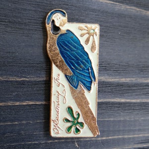 Parrot Bird pin Hipster backpack pins Vintage Bird badge Metal pin button Back to school gift Blue enamel pin badge Sister gift Teen gift image 1