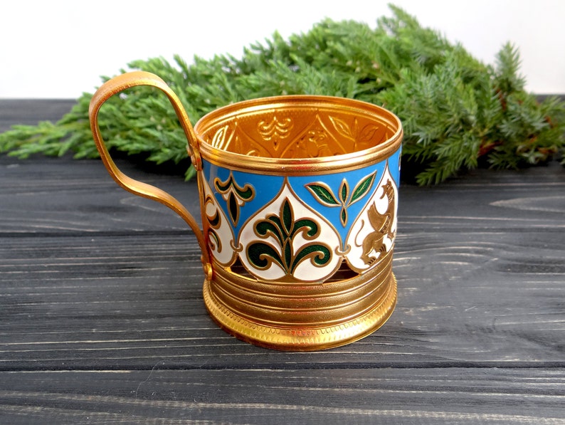 Vintage glass holder Collectibles Metal enamel glassholder Etsy