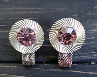 Mens gift silver tone cufflinks anniversary gifts/for/boyfriend pink crystals soviet gemstone cufflinks long distance boyfriend gift