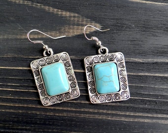 Vintage fashion imitation turquoise earrings gift for mom boho ethnic earring bridal earrings wedding earrings drop earrings gems gift under