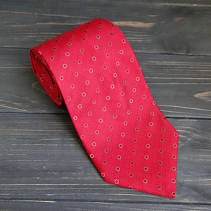 Pure Silk Tie Burgundy red cravate polka dot pattern fathers day gift Print necktie vintage mens tie Xmas gift for boyfriend husband