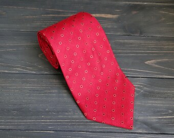 Vintage Pure Silk Tie: Burgundy Red Polka Dot Print