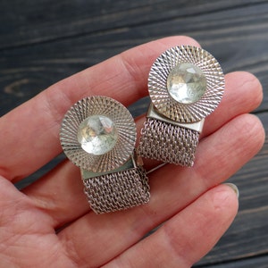 White rhinestone silver cuff links wedding cufflinks vintage jewelry/for/men birthday gift/for/him soviet anniversary gifts/for/boyfriend image 8