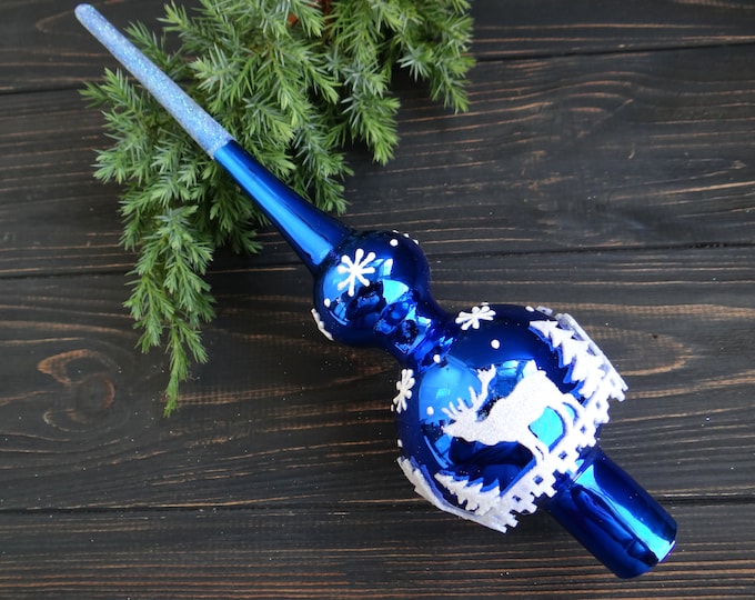 Dark Blue Tree Top Glass Christmas Tree Topper Mate Glass Decoration