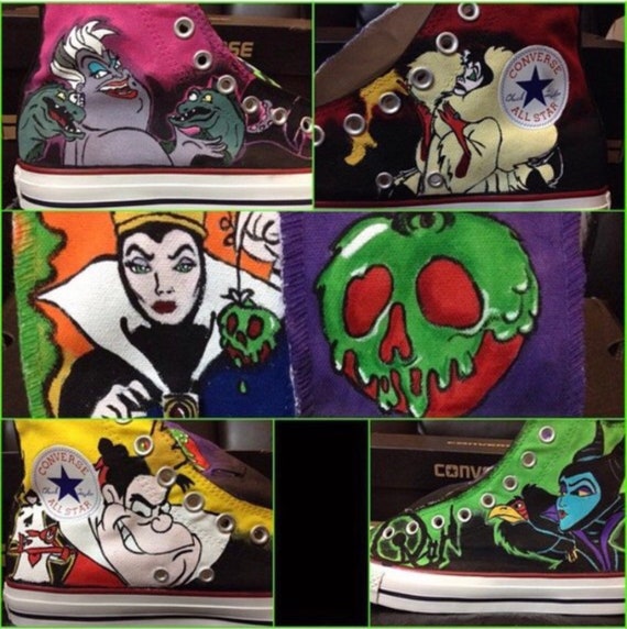 Adult Custom hand painted Converse Disney Villains!! Custom Adult Chucks