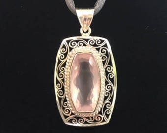 Fine Silver and Rose Quartz pendant